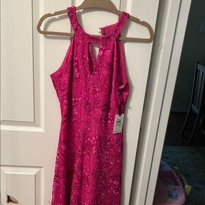 Pink Floral Embroidered Halter Dress Kenzie NWT sz 4